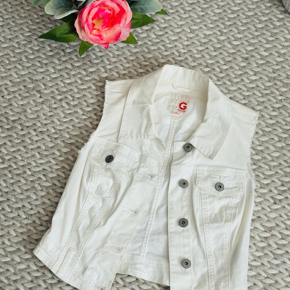 White Denim Vest with Button Details